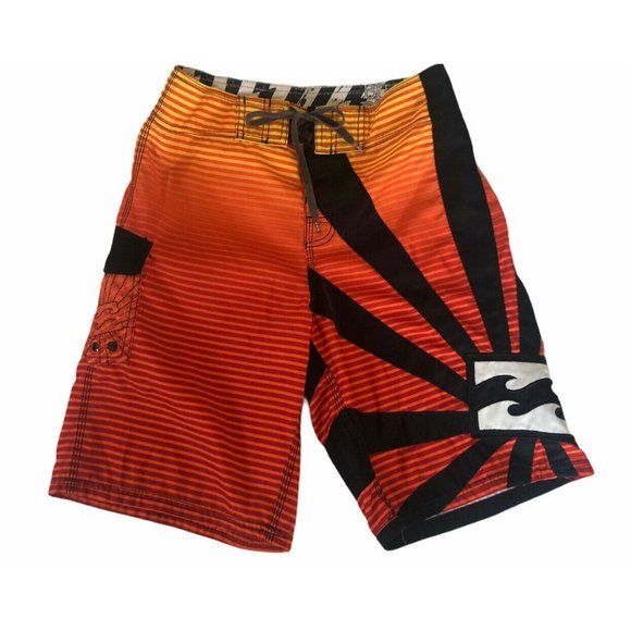 Billabong Orange & Black Striped Boardshorts Sz 30